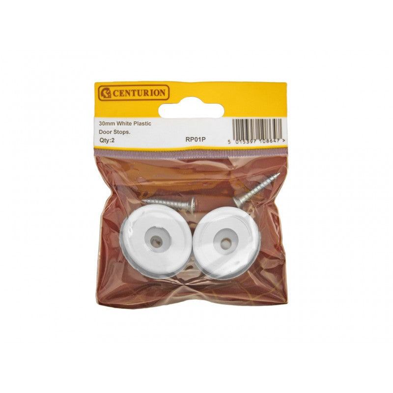 White Plastic Door Stops 28mm (pk2)