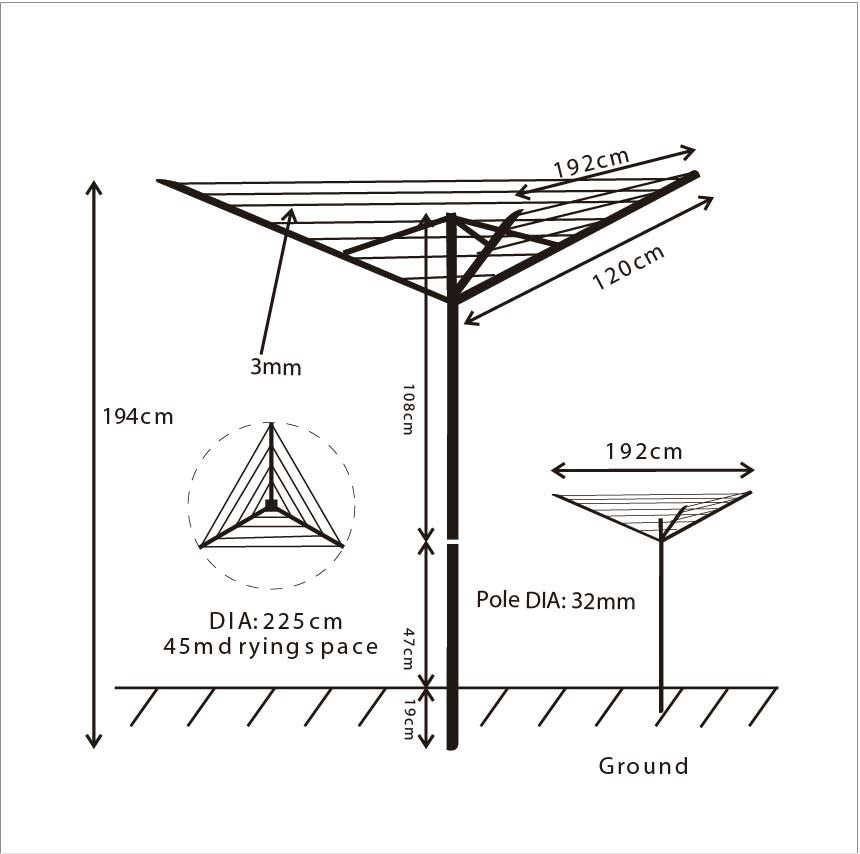 45M 3 Arm Rotary Airer – Slate Grey