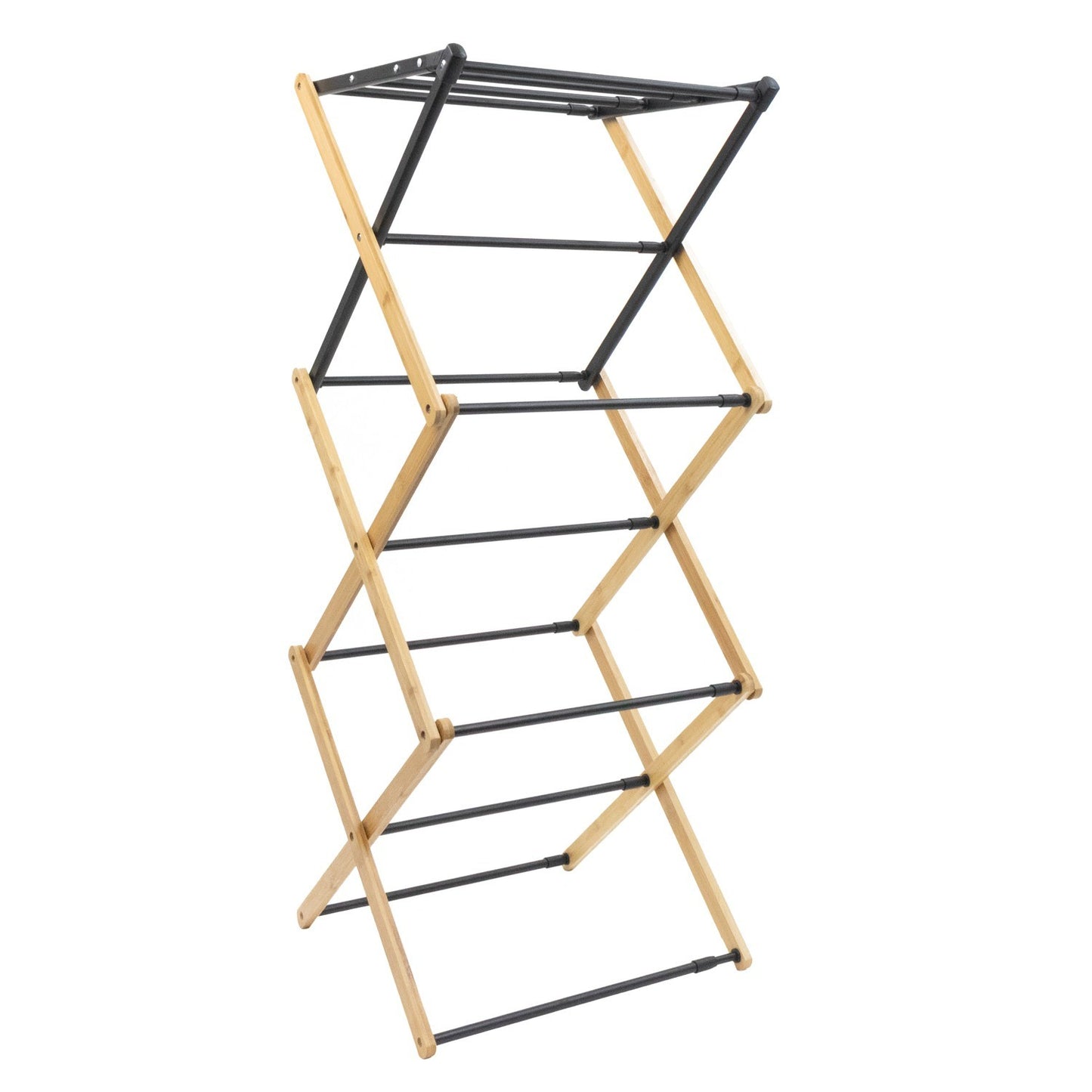 Bamboo Extendable 3 Tier Concertina Clothes Airer, Brown