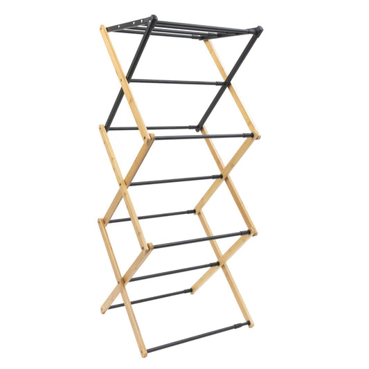 Bamboo Extendable 3 Tier Concertina Clothes Airer, Brown