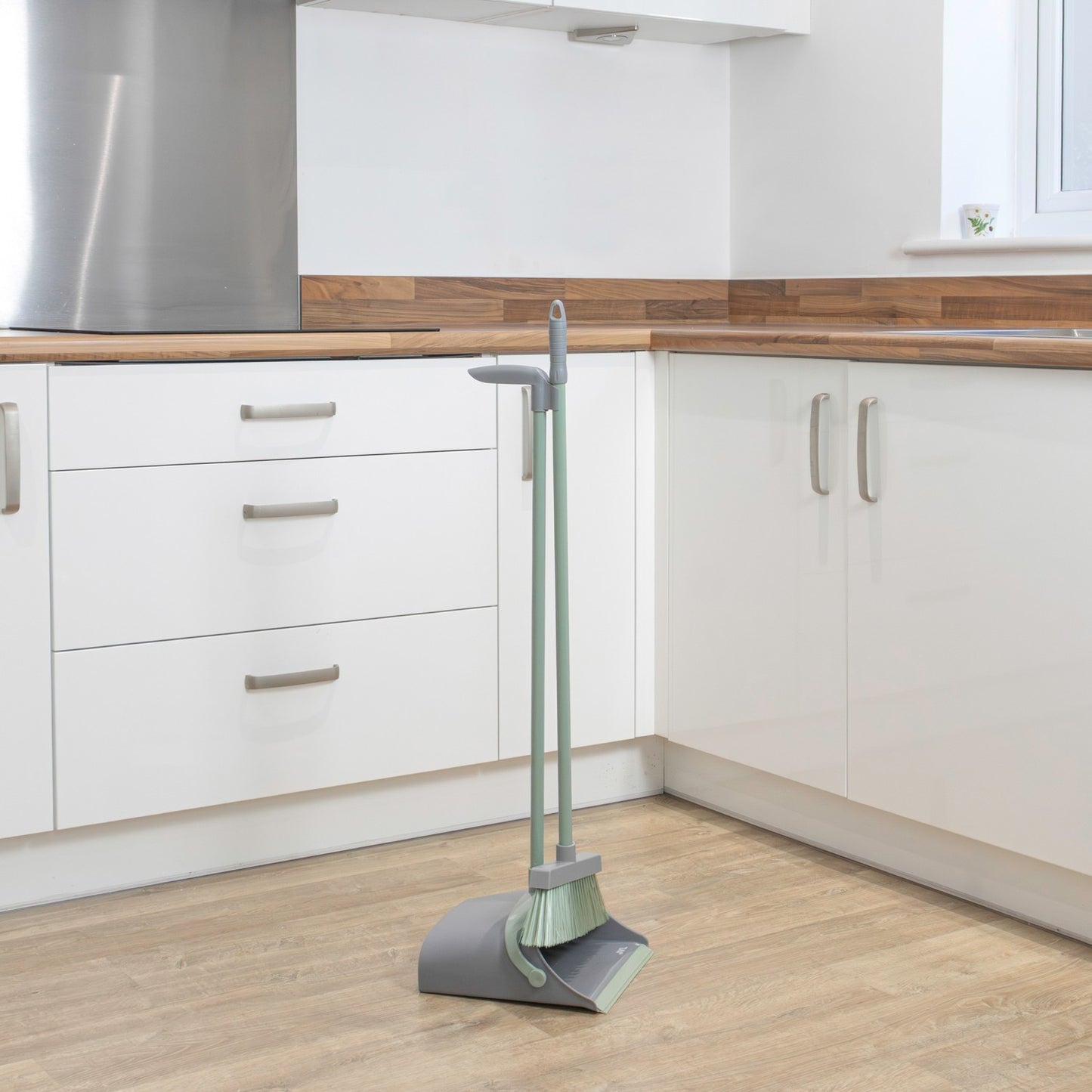 Long Handle Lobby Dust Pan And Brush Set - Grey