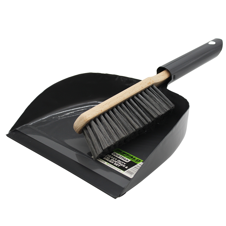 Buffalo Heavy Duty Metal Dustpan with Wooden Brush