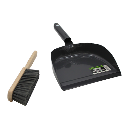 Buffalo Heavy Duty Metal Dustpan with Wooden Brush