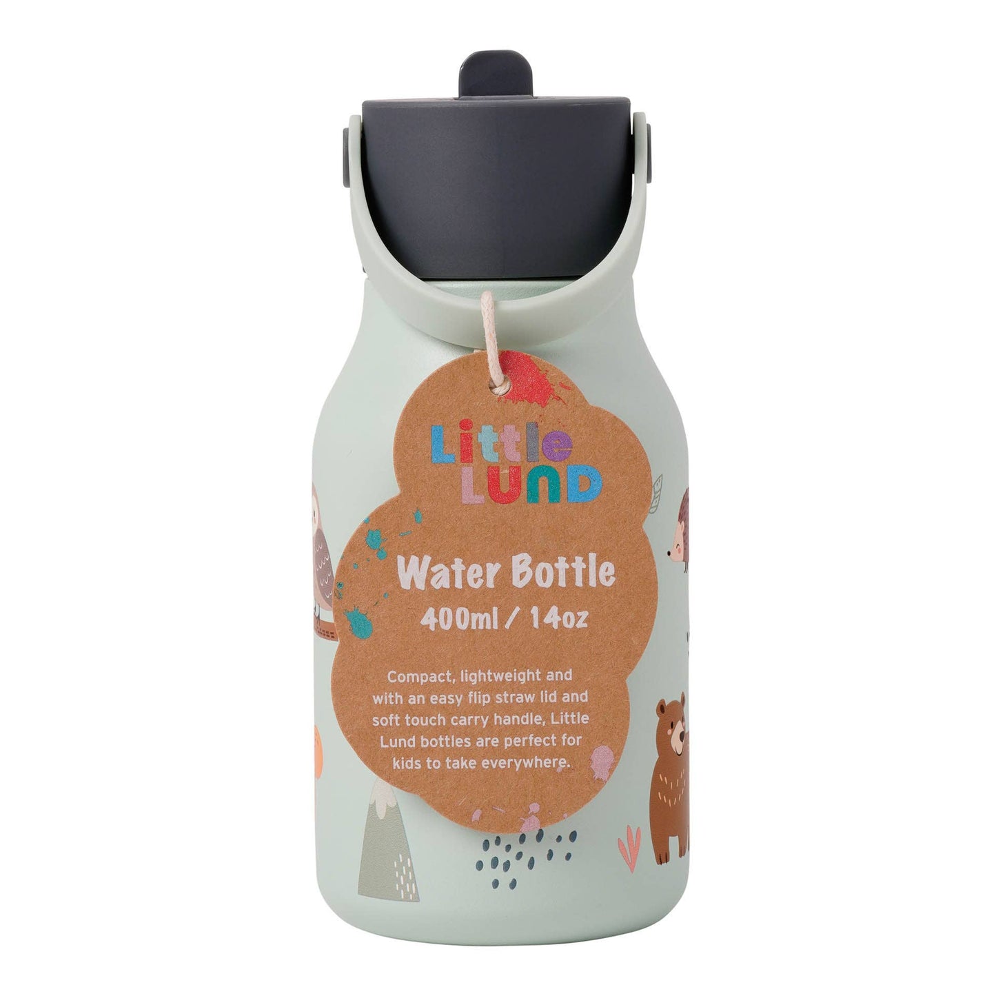Little Lund Kids Water Bottle with Flip Straw 400ml / 13.5oz: Safari