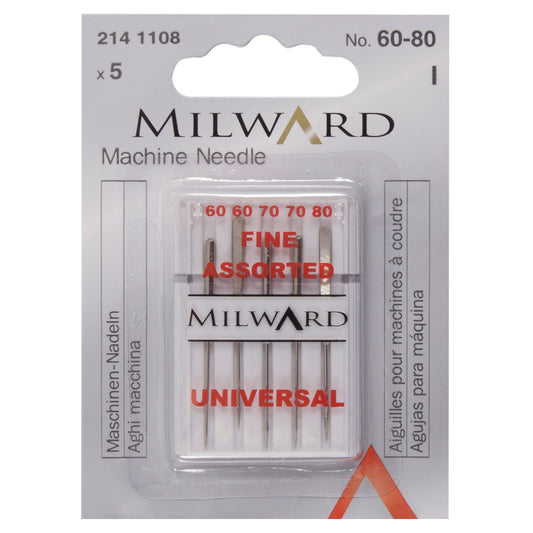 Sewing Machine Needles: Universal: 2 x 60(8), 2 x 70(10), 1 x 80(12): 5 Pieces