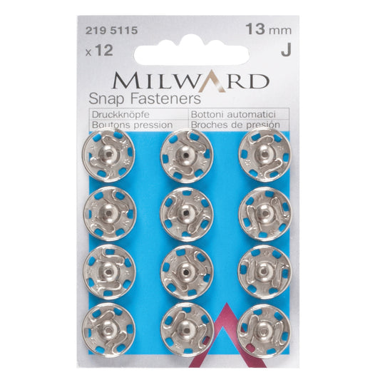 Snap Fasteners: Silver: 13mm: 12 Pieces