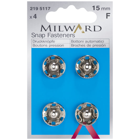Snap Fasteners: Silver: 15mm: 4 Pieces
