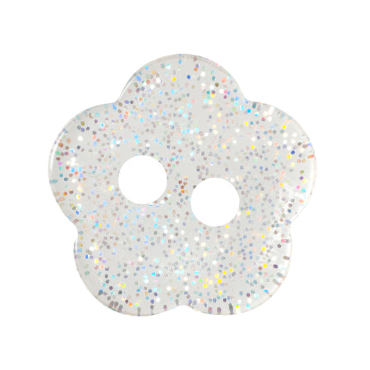 Clear Glitter Flower Button 2 Hole 11mm