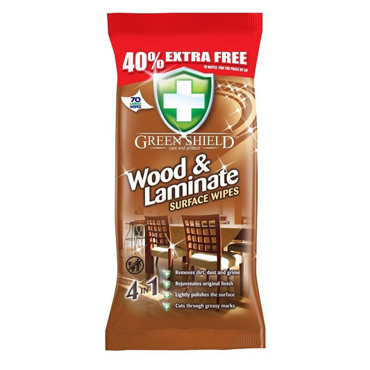 Green Shield Wood & Laminate Wipes, 70 Extra Large Sheets
