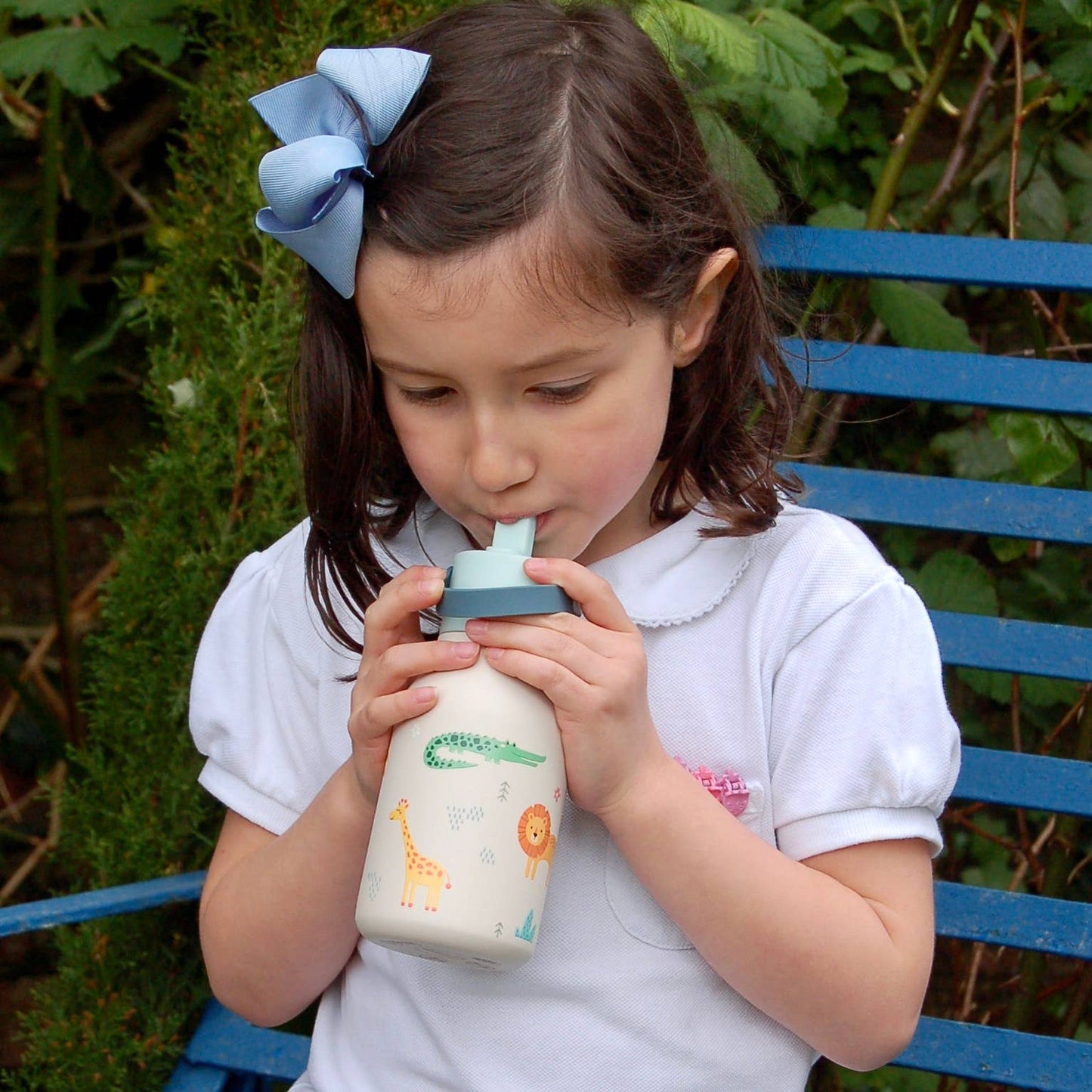 Little Lund Kids Water Bottle with Flip Straw 400ml / 13.5oz: Safari