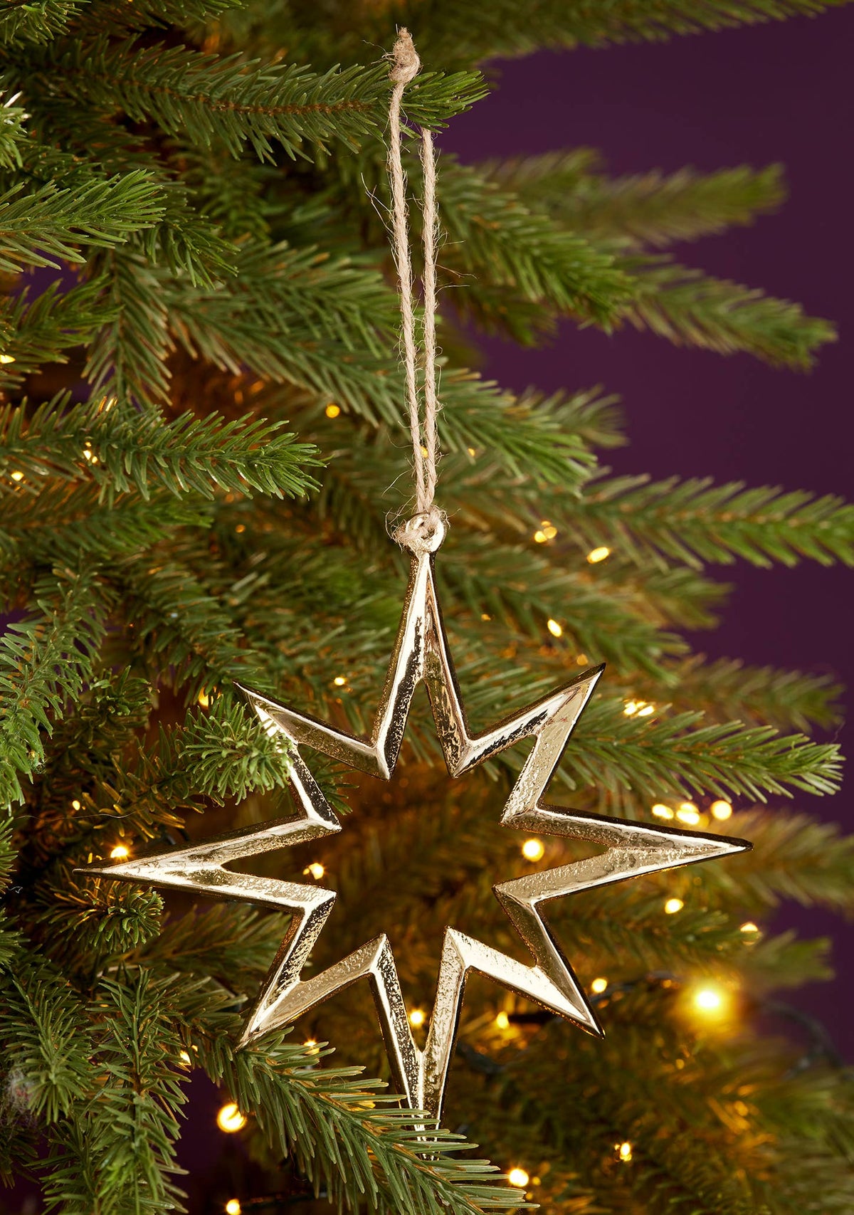 Gold finish large star decoration, recycled aluminium