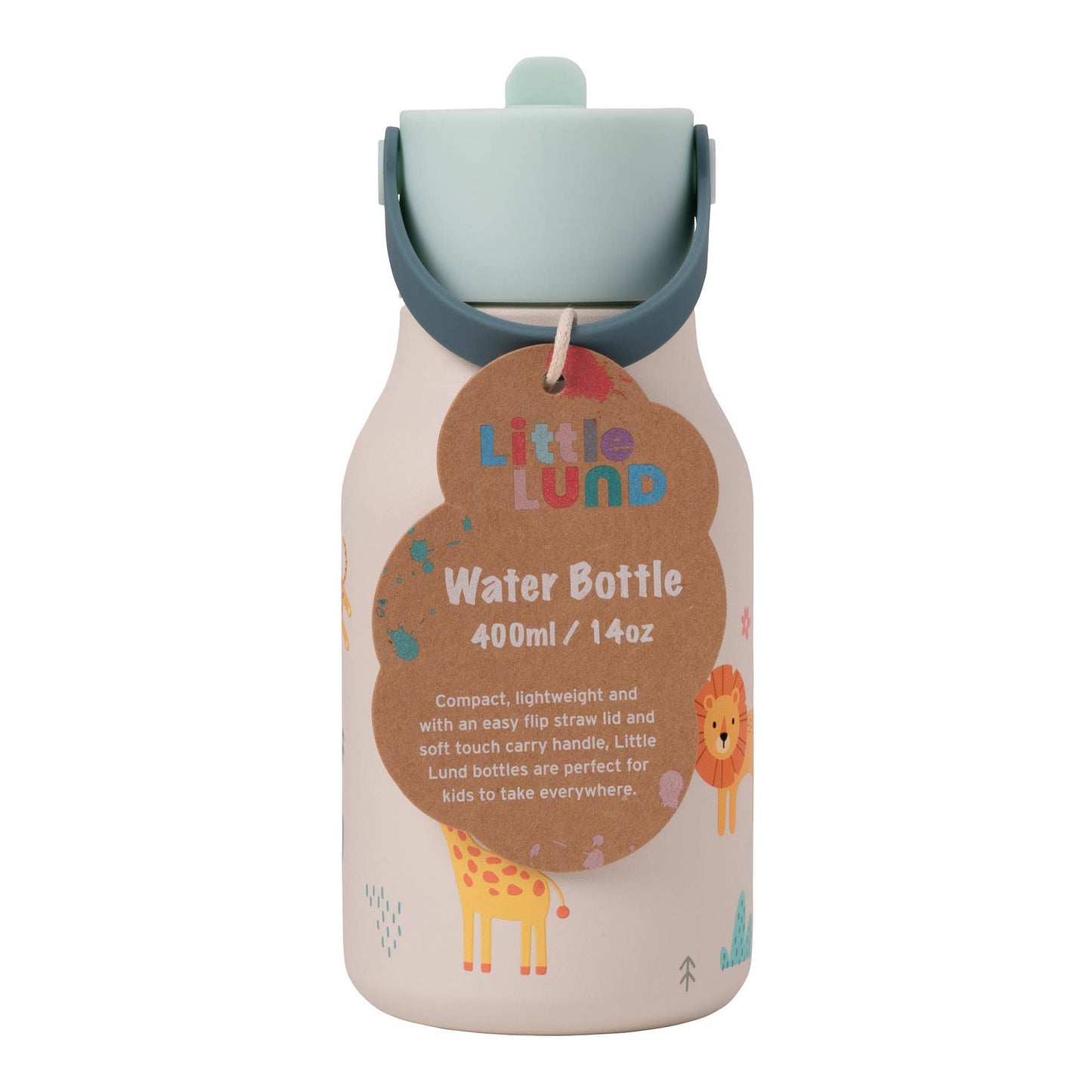 Little Lund Kids Water Bottle with Flip Straw 400ml / 13.5oz: Woodland