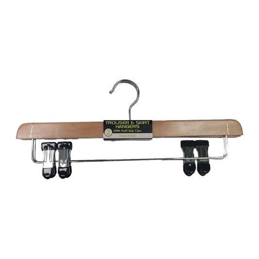 Orwell Wooden Trouser and Skirt Hanger with Soft Grip Clips 2pk