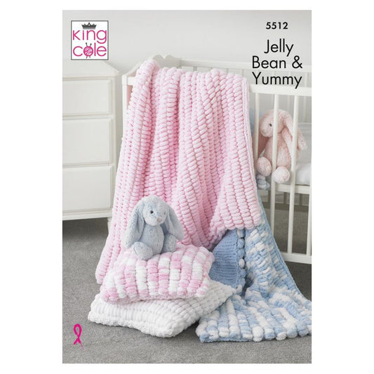 Blankets and Cushions Knitted in Jelly Bean and Yummy