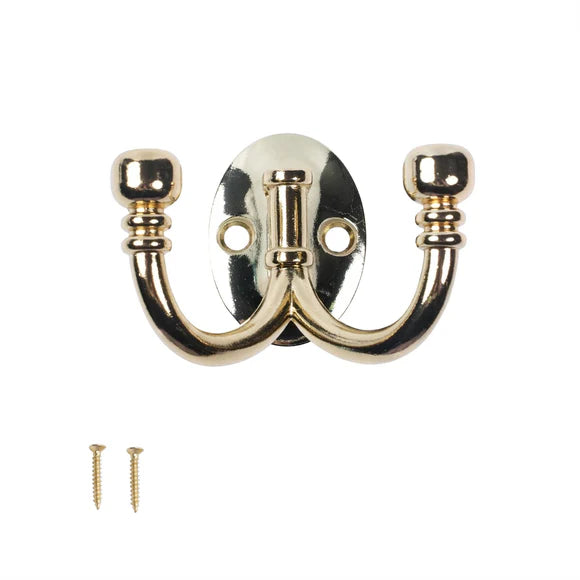 Ball End Double Hook Oval Base Polished Brass