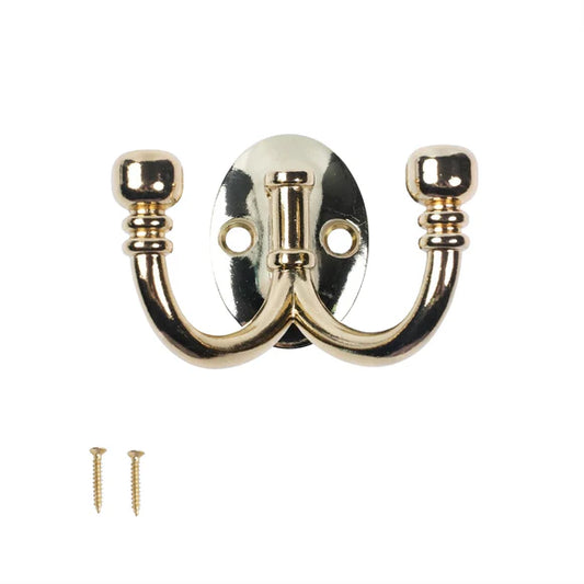 Ball End Double Hook Oval Base Polished Brass