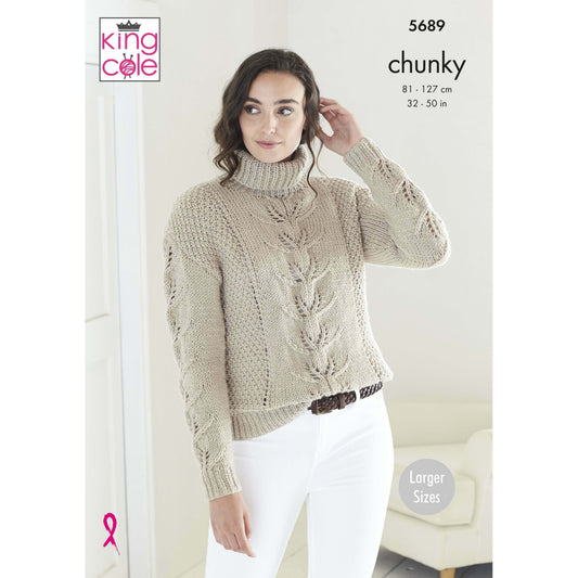 Roll Neck Cabled Sweater Knitted in Chunky