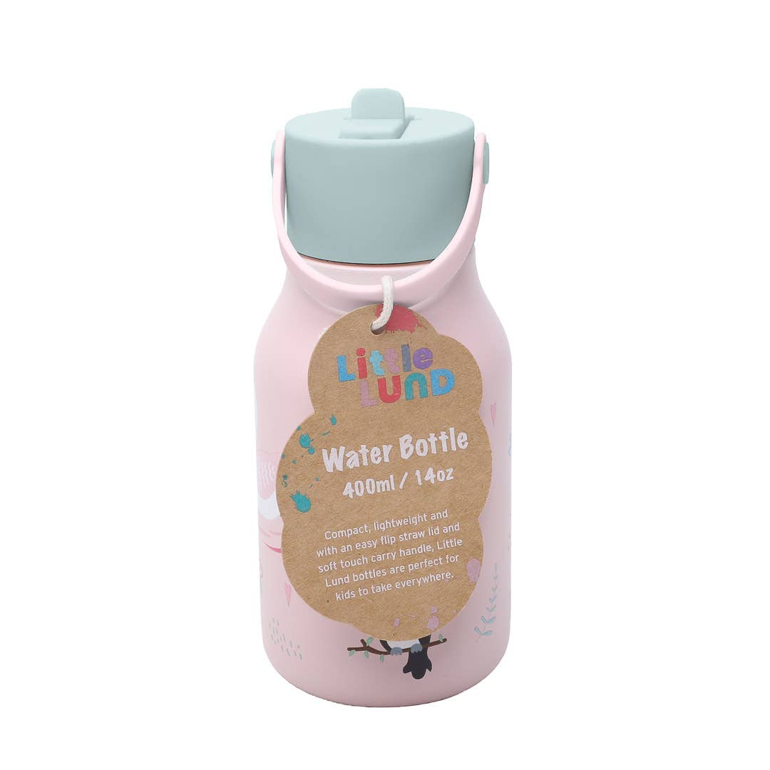 Little Lund Kids Water Bottle with Flip Straw 400ml / 13.5oz: Woodland