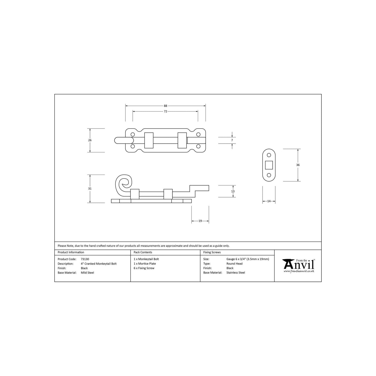 Black 4" Cranked Monkeytail Bolt
