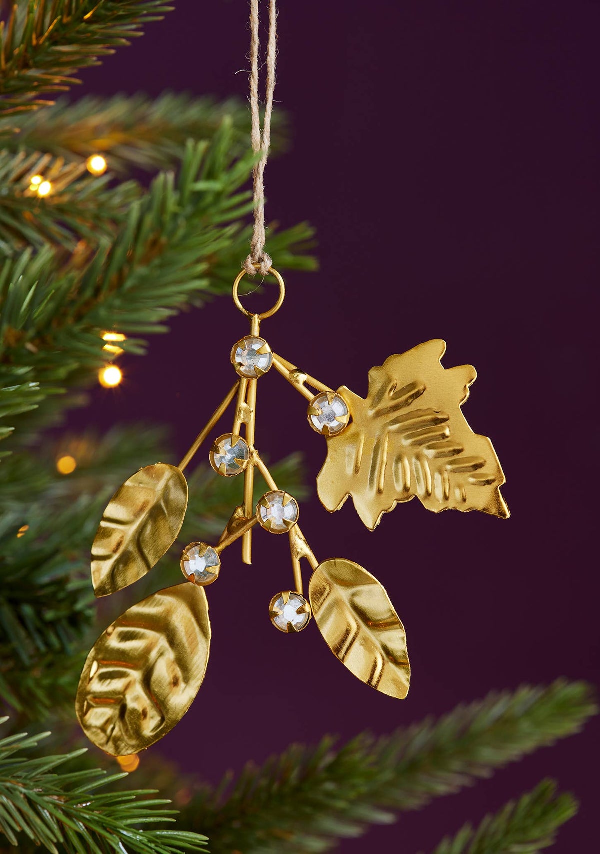 Metal Diamante Leaf Decoration
