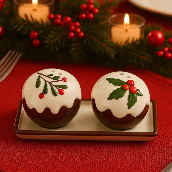 Ceramic Christmas Pudding Salt & Pepper shakers
