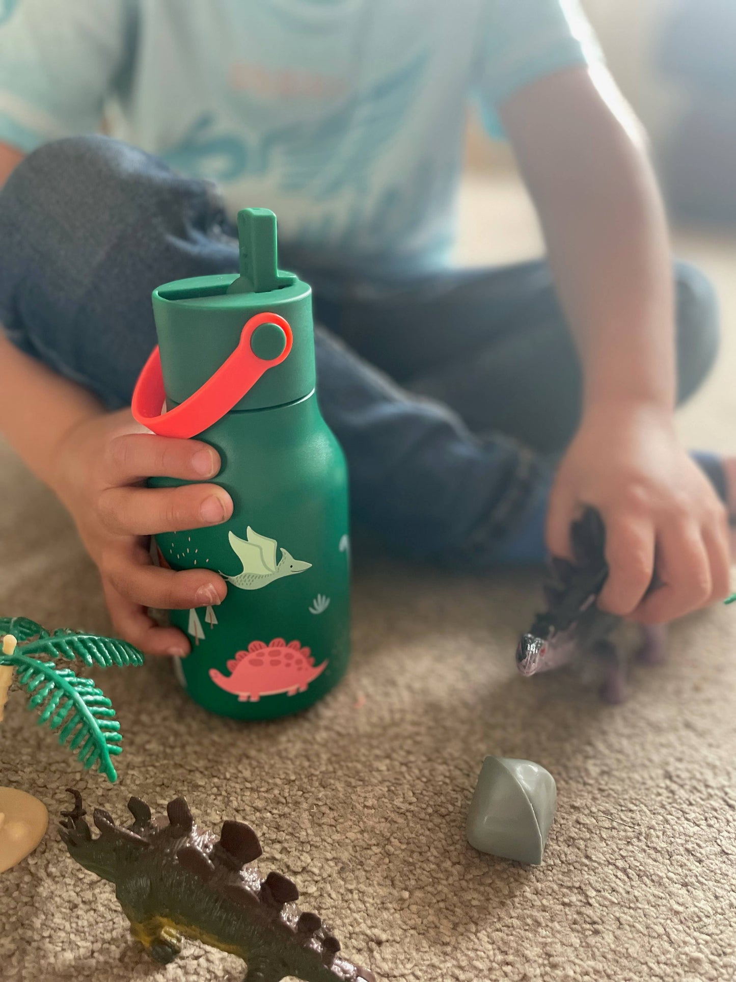 Little Lund Kids Water Bottle with Flip Straw 400ml / 13.5oz: Dino