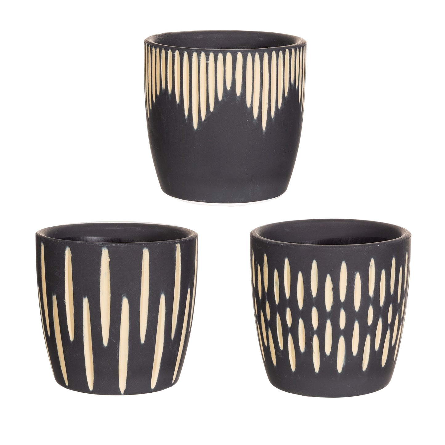 Black Sgrafitto Mini Planters Assorted Pattern