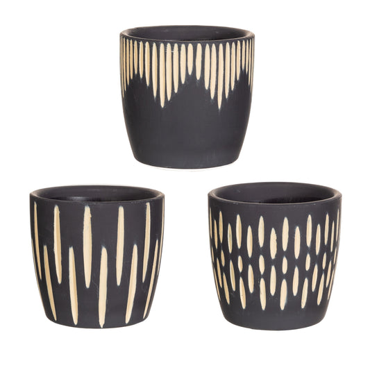 Black Sgrafitto Mini Planters Assorted Pattern