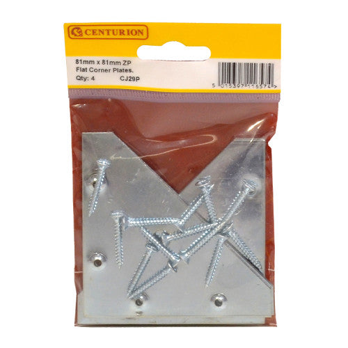 Flat Corner Plates, 81mm x 81mm, Zinc Plated