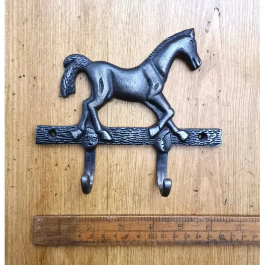 Coat Hook HORSE 2 Hooks Cast Antique Iron 160 x 140mm