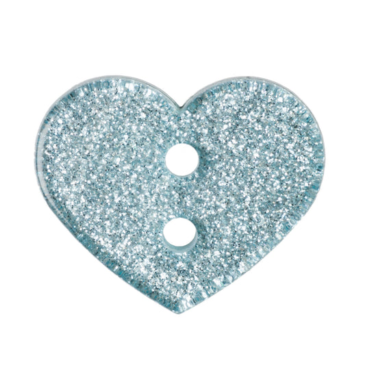 Buttons: Glitter: Heart: 18mm: Light Blue