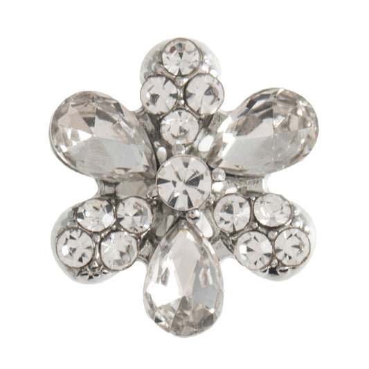 Buttons: Diamante: Flower: Shank: 6 Petal: 15mm: Silver