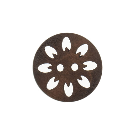 Button: Eco-Conscious: Wood: Flower Cut Out: 2 Hole: 15mm: Medium Brown