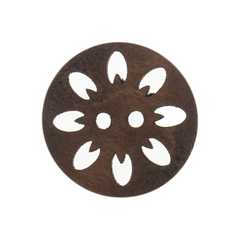 Button: Eco-Conscious: Wood: Flower Cut Out: 2 Hole: 20mm: Medium Brown