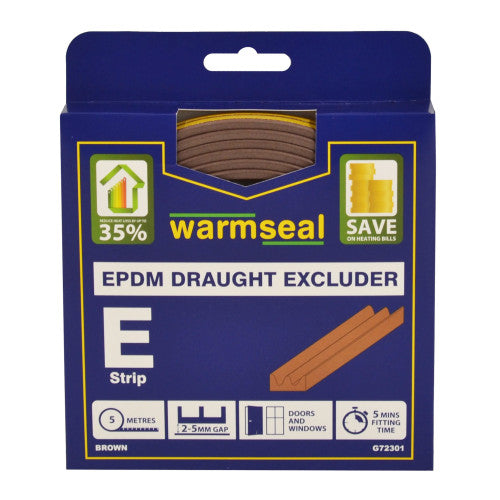 Warmseal 'E' Profile Long-life Foam Draught Excluder, Brown, 5m