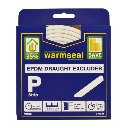 Warmseal 'P' Profile Long-life Foam Draught Excluder, White, 5m