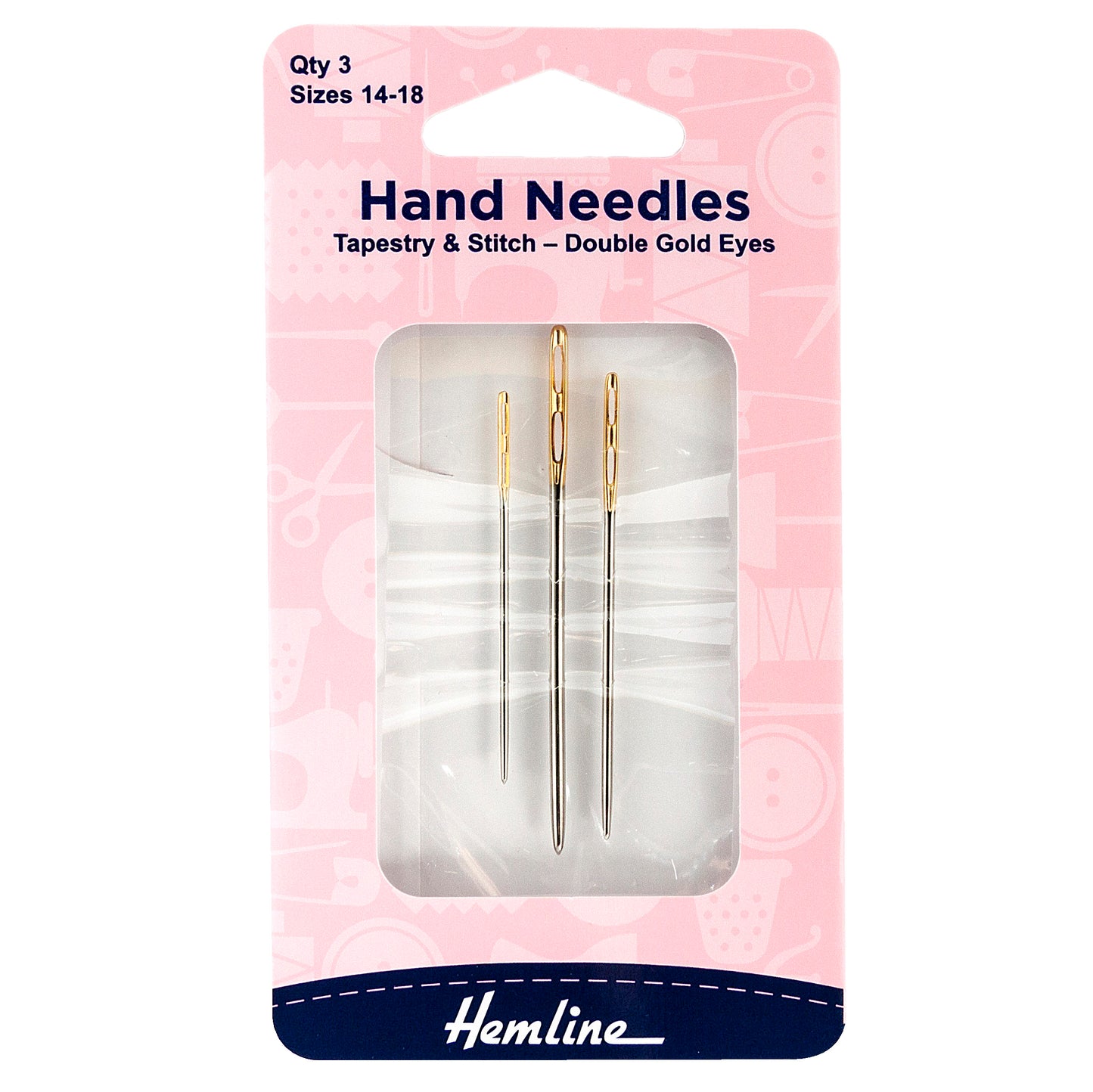 Hand Sewing Needles: Tapestry & Stitch: Double Gold Eye: Size 14-18: Pack of 3