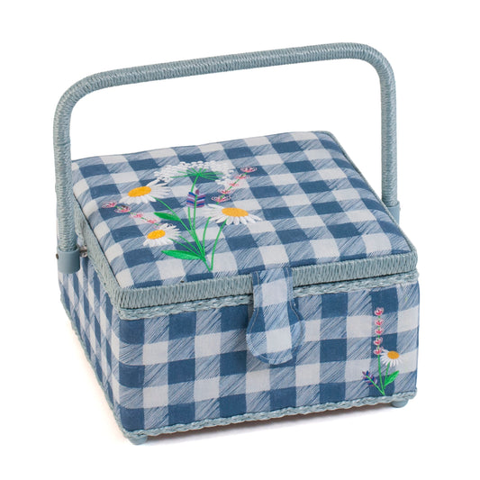 Sewing Box (M): Square: Embroidered: Wild Floral Plaid