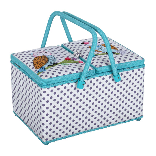Sewing Box (L): Twin Lid: Appliqué: Owl