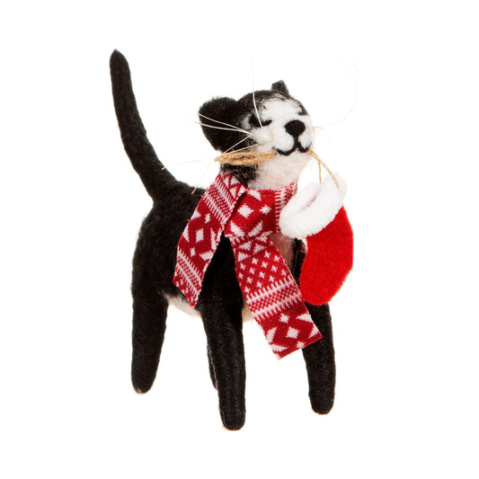 Cat with Stocking Felt Decoration