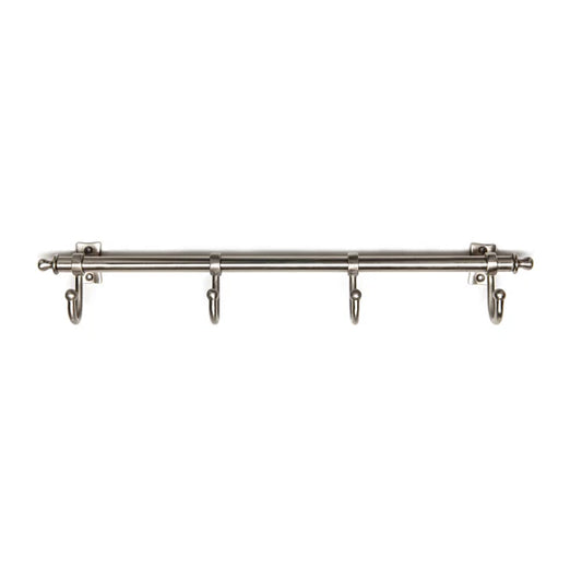 Satin Nickel Kitchen Rail with 4 Hooks – Wall-Mounted Utensil & Mug Hanger