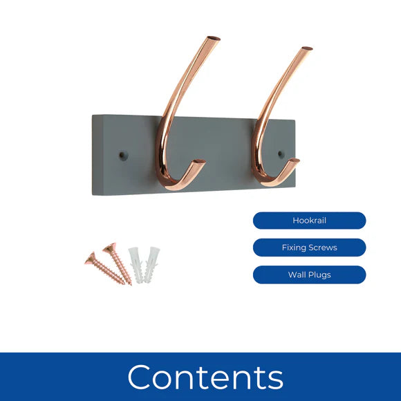 2 Copper Ribbed Double Hooks-Coat Rack on 225mm Grey Board Wall Mounted