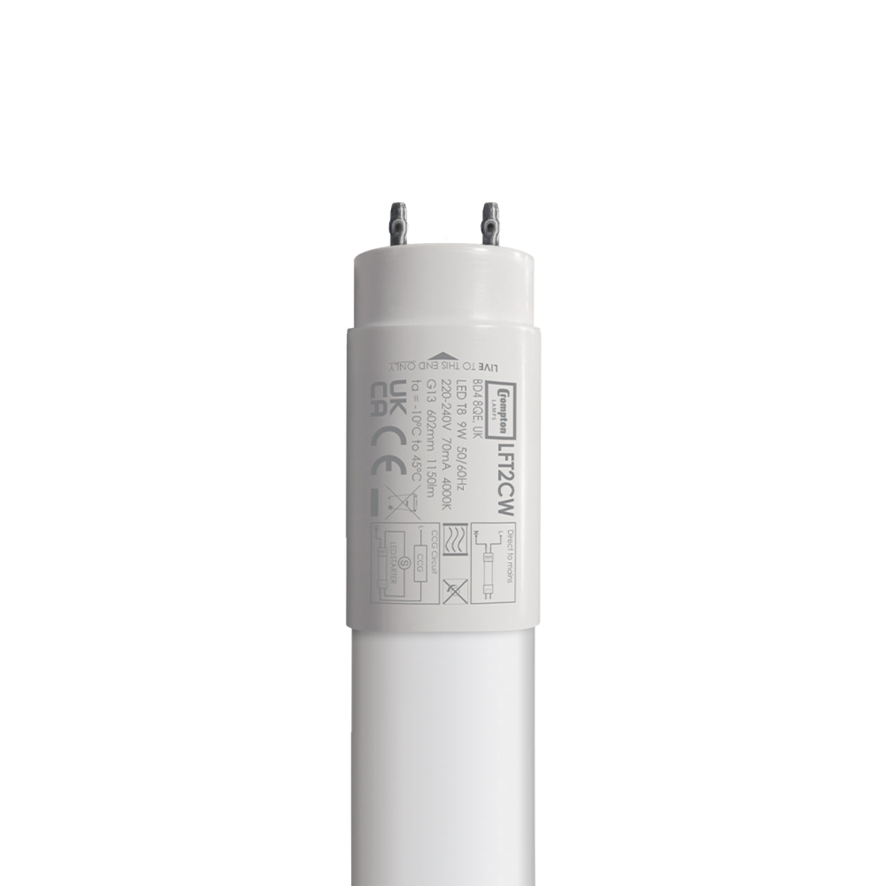 LED T8 Glass Tube Non-Dimmable 2FT 9W 4000K G13