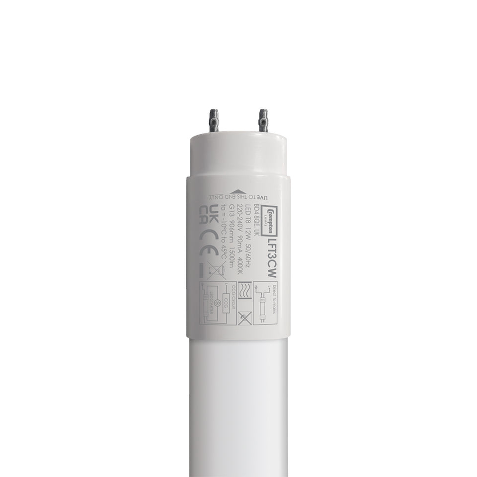 LED T8 Glass Tube Non-Dimmable 3FT 12W 4000K G13