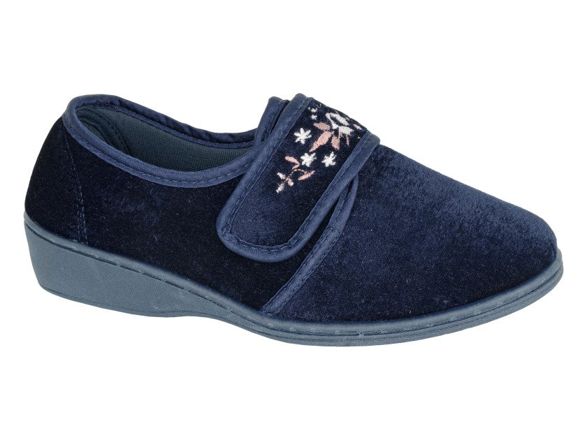 'Elsie' Touch Fastening Embroidered Slipper