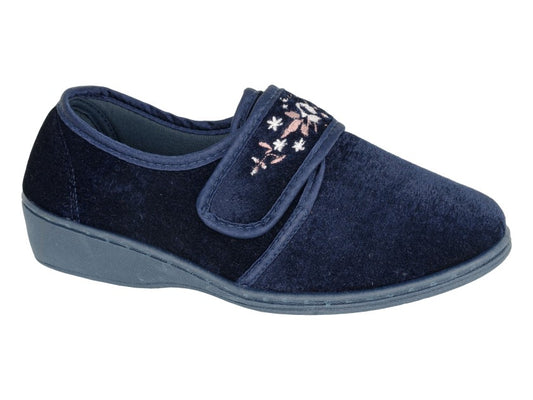 'Elsie' Touch Fastening Embroidered Slipper