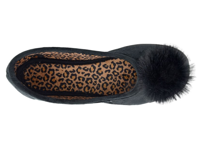 'Julie' Black & Velour Pom-Pom Slipper