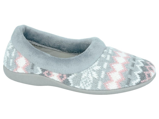 'Janine' Grey & Knitted Textile Collar Slipper