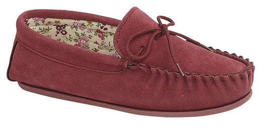 'Lily' Crimson Red Real Suede Moccasin Slipper