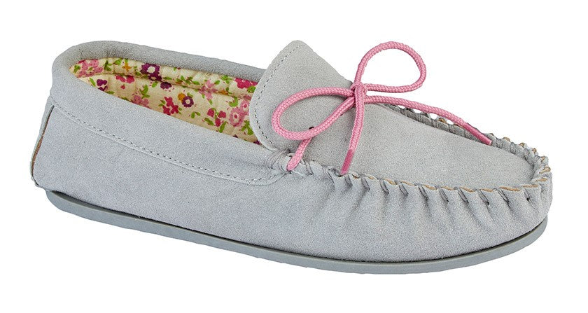 'Lily' Grey Real Suede Moccasin Slipper